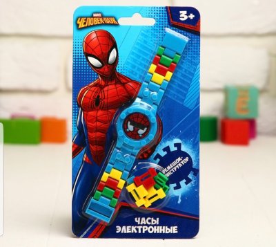 Часы наручные лего, Человек-паук, с ремешком-конструктором